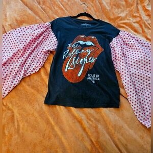 Handmade Rolling Stones Shirt with Red Flower Bell Sleeves